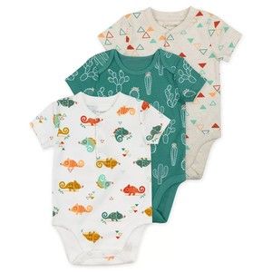 NWT MAC & MOON 3-Pk Organic Cotton Short Sleeve Bodysuits, Chameleon Print, 12 M